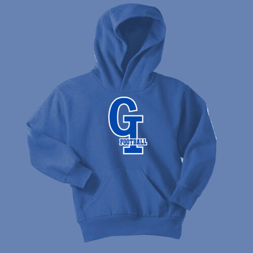 GI Interlocking Football w/Player Name - Youth Core Fleece Pullover Hooded Sweatshirt Thumbnail